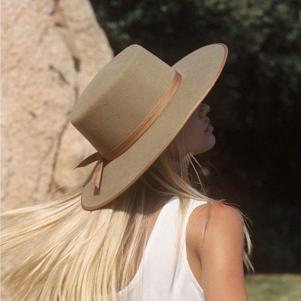 Lack Of Color Tan Wide-Brim Wool Fedora with Ribbon